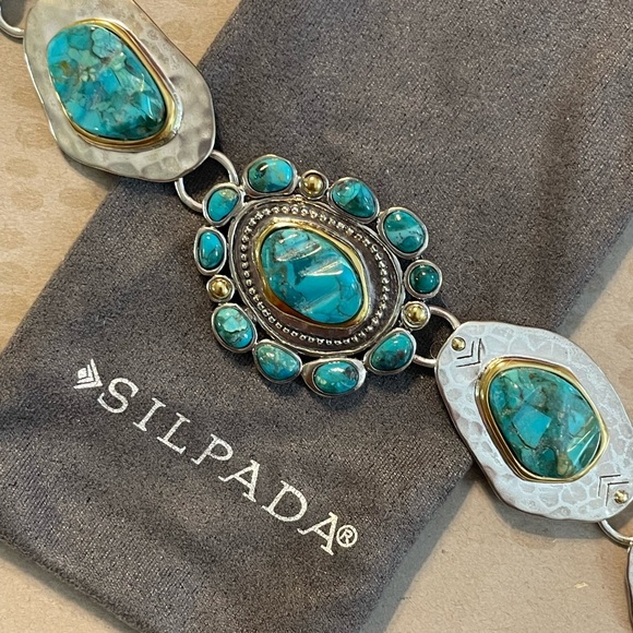 Silpada Turquoise ‘Santa Fe’ Sterling Silver Brass Bracelet NEW B3325 - Picture 4 of 16